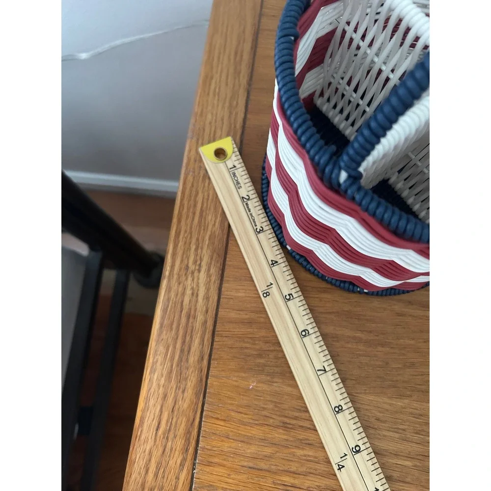 Patriotic Red White Blue Woven Utensil Caddy Star Handle 4 Compartment Basket